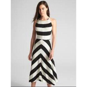 Gap Women's Dress Midi Halter Neck Pullover Handkerchief Black White Size XXS
